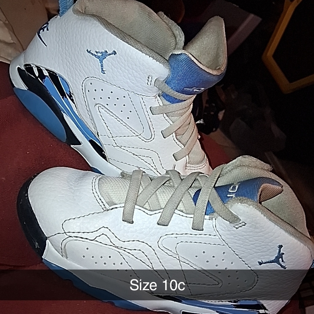 Jordan Kids White and Blue High-Top Sneakers